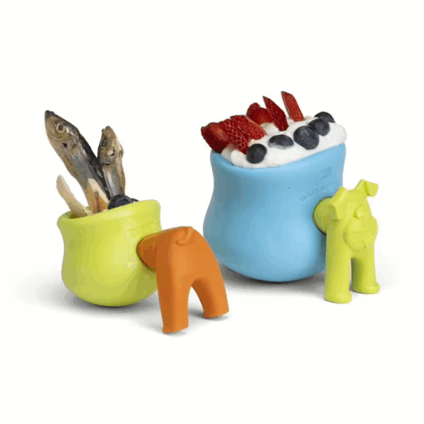 Westpaw-Zogoflex-Stopper-Toppl-klein-gruen-oranges-Hinterteil-gefuellt-mit-Sprotten-groß-blau-grüner