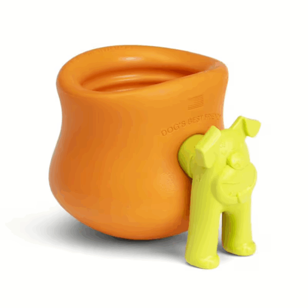 Westpaw-Zogoflex-Toppl-Stopper-Head-Vorderteil-gruen-Hundegesicht-in-orangem-Snackball-zum-Verschlie